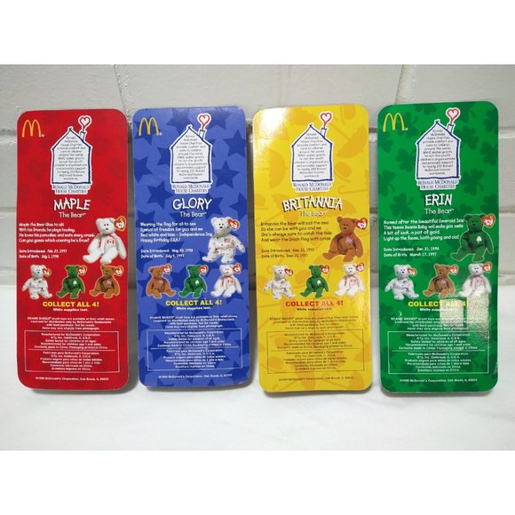 TY Beanie Babies McDonalds International Bears Set of 4-ALL w/ Errors NEW *RARE* - Picture 2 of 16